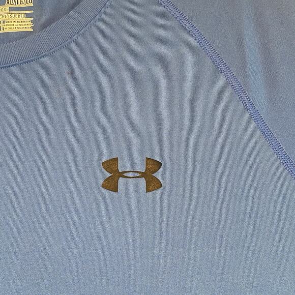 Under Armour Mens Shirt XL Heatgear Crew Neck Blue Casual Athleisure Adult - Picture 6 of 16